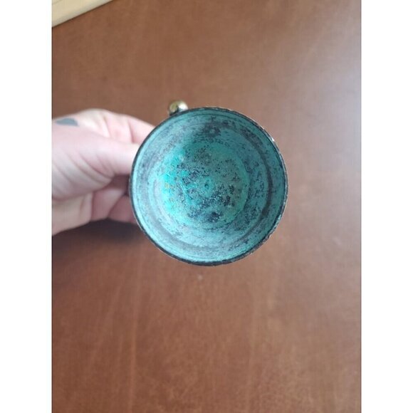 Vintage Solid Brass & Enamel Blue Mini Vase & Pitcher Made In India‎ 5.5" - Picture 7 of 10